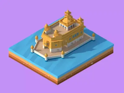 Cartoon Lowpoly Golden Tempe Landmark Low-poly 3D model