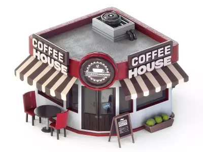 Coffee House Cafe Building cartoon Low-poly 3D model Low-poly 3D model