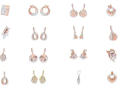 60 High Jewelry Earrings 3dm obj gltf glb mtl 3mf details 3D Model Pack