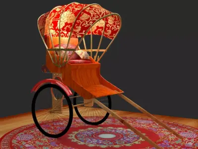 Chinese rickshaw Low-poly 3D model