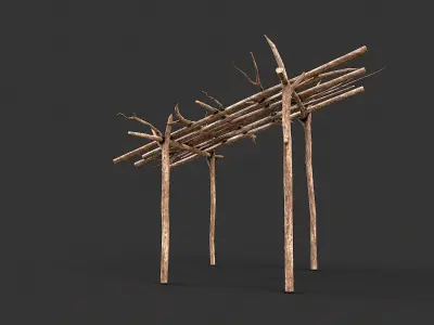Primitive Wood Stick Jungle Shelter 14 Low-poly 3D model
