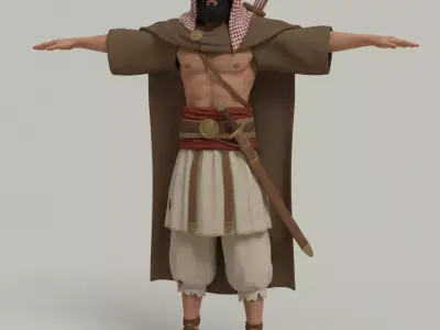 Majestic Arabian Warrior  High-Resolution 3D Model in T-Pose Low-poly 3D model
