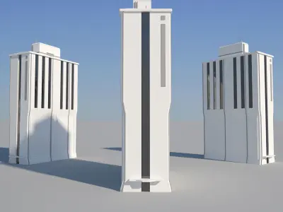 Low Poly Modern Building Set 02 3D Model Pack