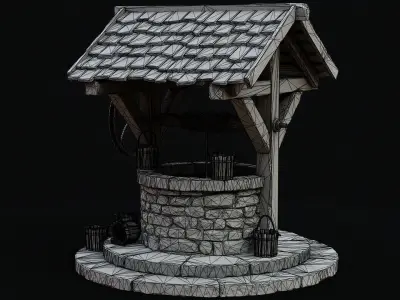 Low Poly PBR Wishing Well Low-poly 3D model