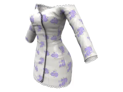 Lace Trim Wrapped Off Shoulder Strapless Mini Dress Low-poly 3D model