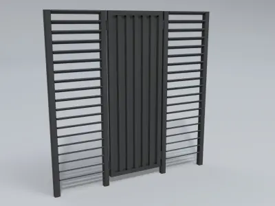 Metal Corrugated Gate with Fence panels Low-poly 3D model