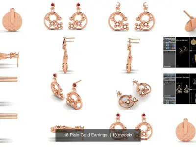18 Plain Gold Earrings  3D Model Pack