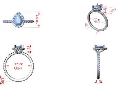 Pear Halo Pave Engagement Ring 3D Model for Jewelry CAD Printing 3D print model