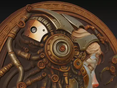 Cyberpunk Medallion - Futuristic Female Mecha Relief 3D Model 3D print model