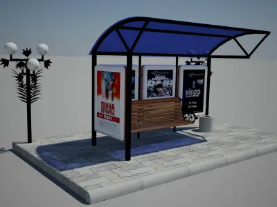 Bus stop Low-poly 3D model 34