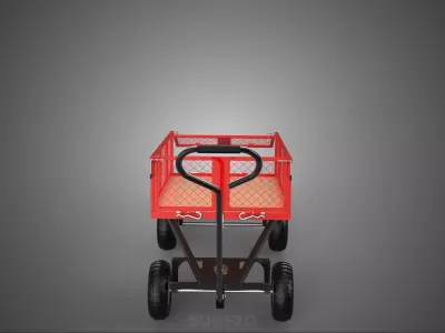 RED TIPPER TILTING TILT UNLOAD BED TROLLEY CART WAGON 4 WHEELED 3D model