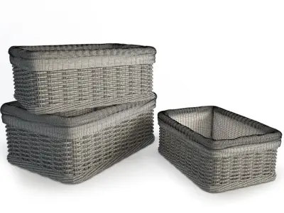 Wicker Rattan Baskets 3D model