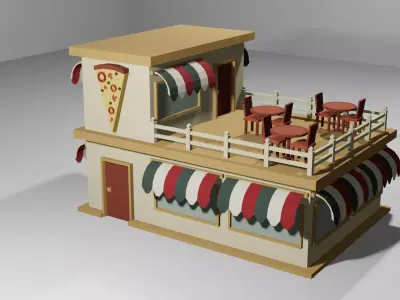 Low Poly Pizza Shop with 3 different color options Low-poly 3D model