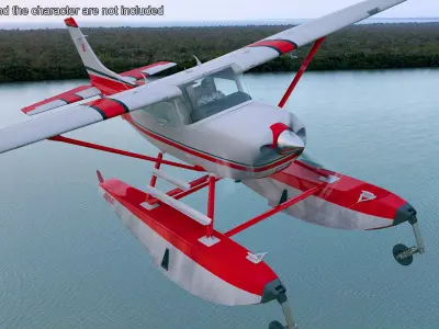 Seaplane Cessna 182 with Floats Rigged for Maya 