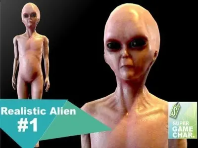 Realistic Alien 1 Roswell UFO incident Low-poly 3D model