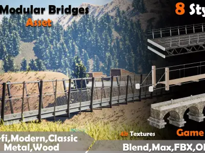 Modular Bridges Asset Low-poly 3D model