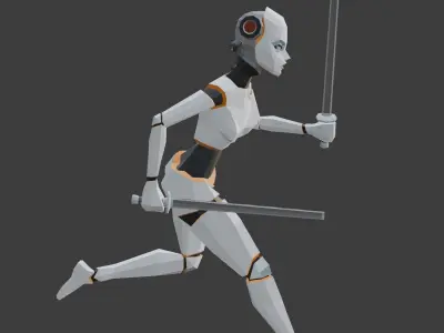 Dual-Sword Female Cyborg Low-poly 3D model