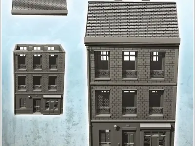 European urban building with store 7 - Modern WW2 WW1 World War  3D print model