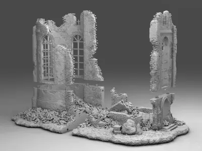 Walls of a ruined church 3D print model