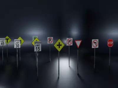 Road signs pack Low-poly 3D model