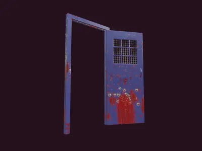 Bloody Prison Door with Bullet Holes and Handprints 3D model