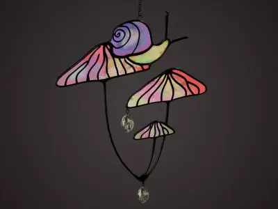 Mushrooms with Snail Stained Glass Window Hanging Low-poly 3D model