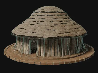 PRIMITIVE PRIMAL HUTS SHELTER HOUSE COTTAGE SETTLEMENT BUILDER Low-poly 3D model