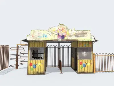 Abandoned Amusement Park Entrance and Ticketbooth 3D model