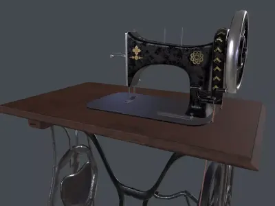 3d singer treadle machine sewing machine Low-poly 3D model