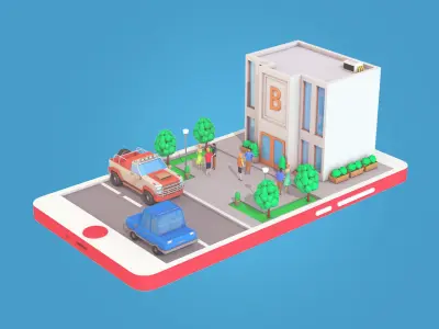 Low Poly Buildings on Mobile Phone Low-poly 3D model