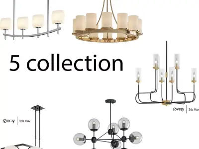 5 Mix collection olympic chandelier - clear glass spheres 3D model