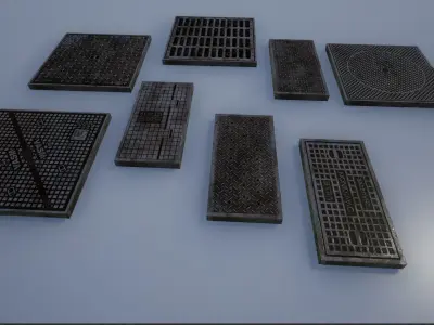 Lowpoly Metal Street Sidewalk Vents Low-poly 3D model