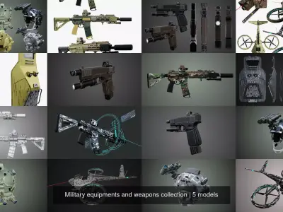 Military equipments and weapons collection 3D Model Pack