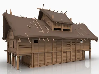 STYLIZED BIG FANTASY MEDIEVAL VIKING WOODEN COTTAGE HOUSE HUT Free low-poly 3D model