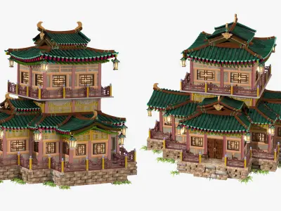 Japanese style house 3D model  high-poly 3D model