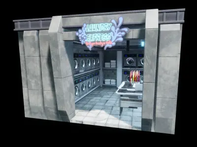 Cyberpunk Laundry Room Props Interior Game-Ready Low-poly 3D model