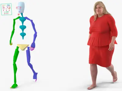  Plus Size Female in Red Dress Rigged 