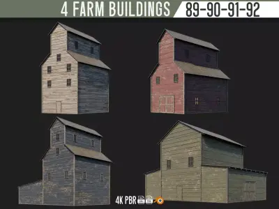 89-90-91-92 - Farm Buildings 4K PBR GameReady Low-poly 3D model
