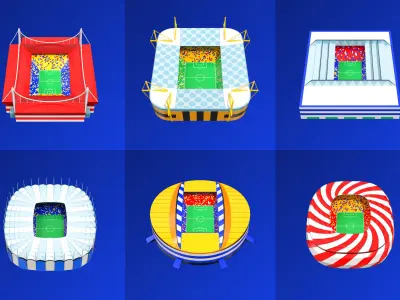Stylized 3D Stadiums Illustrations Collection for Euro 2024  Low-poly 3D model