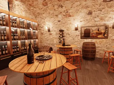 Winery Interior at Night - Atmospheric Wine Bar Environment 3D model
