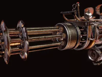 Stylish Gatling machine gun Low-poly 3D model