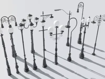 Street light   - 14 pieces 3D model 3D model