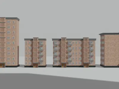 Set of Soviet Brick Residential Buildings 9   6 and 5 Floors 3D model