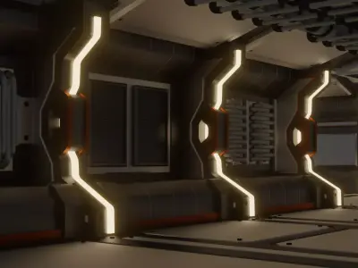 Modular Scifi Hallway Low-poly 3D model