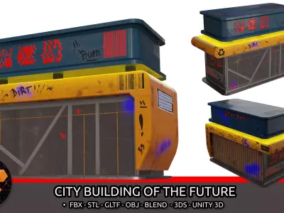 City building of the future  Low-poly 3D model