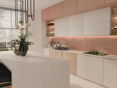 Modern Soft Pink Kitchen Interior Vray 3ds Max Scene 3D model