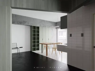 Living Room and Kitchen with Dinning Set Low-poly-137 Low-poly 3D model