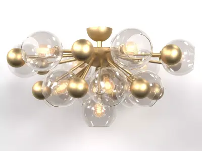 lamp1 gold ceiling light with glass balls 3D model
