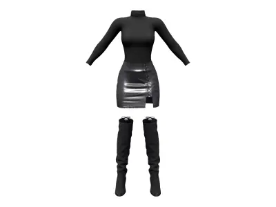 Womens Black Lace Up Spring Outfit Low-poly 3D model