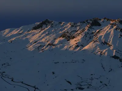 Snowy mountain with parametric snowiness material 3D model
